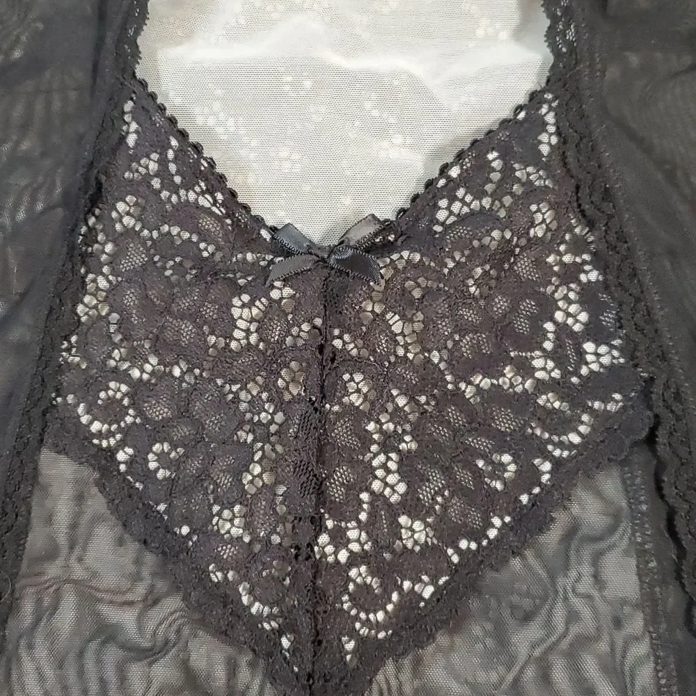 Y2K VINTAGE Victoria's Secret Sheer  Black Beige Slip Dress Keyhole Back 34B‎